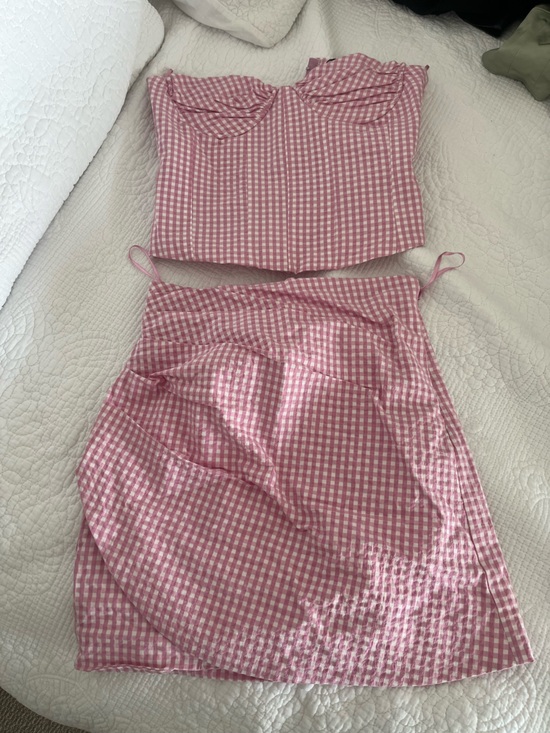 Zara Other - Zara Pink Gingham Two-Piece Slip Set